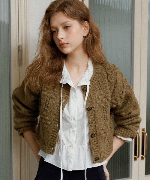 Siena Flower Wool Cardigan (Olive)