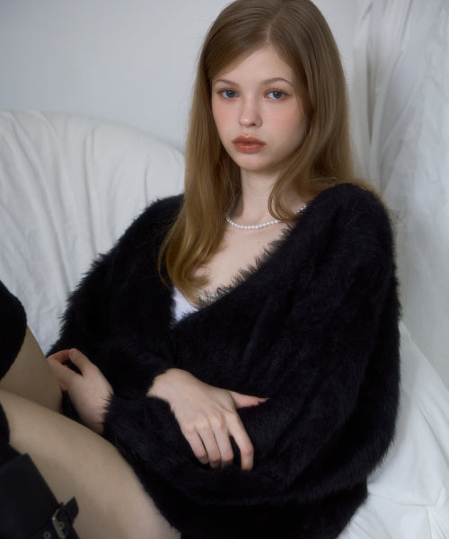 Fur Overfit Cardigan [Black]
