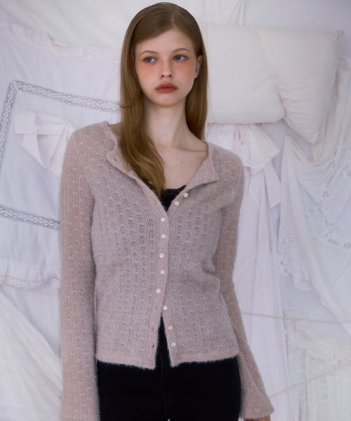 Hairy Slim Fur Cardigan [Light Beige]