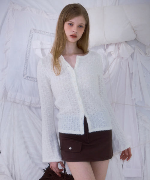 Hairy Slim Fur Cardigan [Ivory]