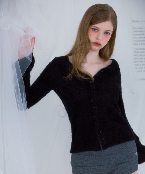 Hairy Slim Fur Cardigan [Black]