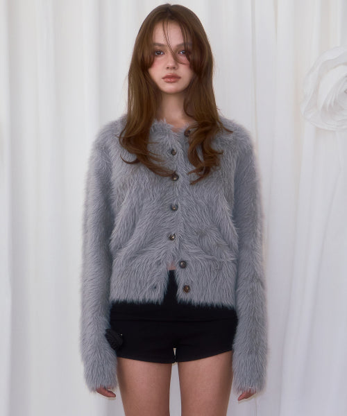 Fur Collar Button Cardigan [Gray]