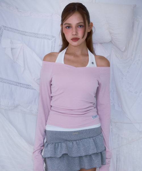 Soft Curve V-neck Long Sleeve [Pink]