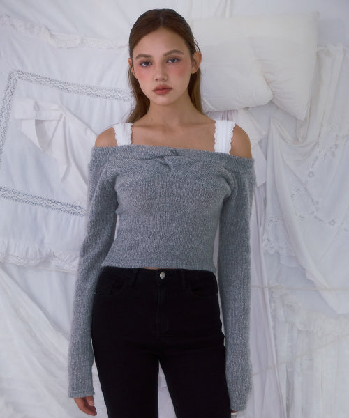Twist Off Shoulder Long Sleeve [Gray]