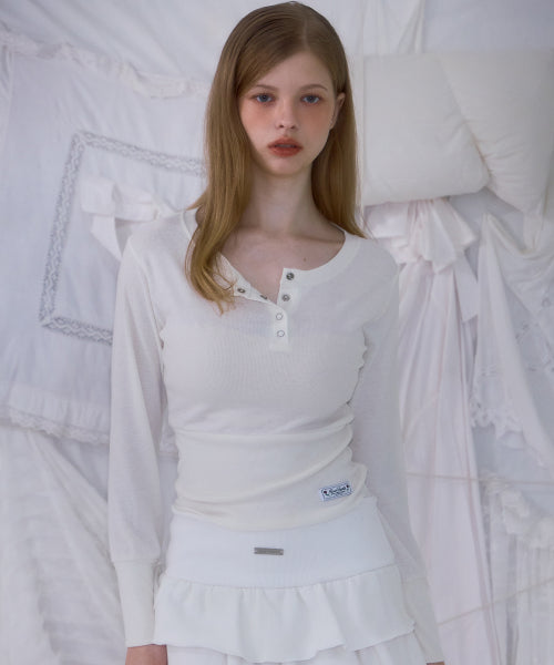 Eyelet Henley-neck Long Sleeve [Ivory]