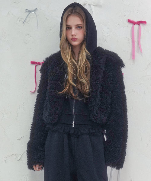 Collar Teddy Fur Jacket BLACK