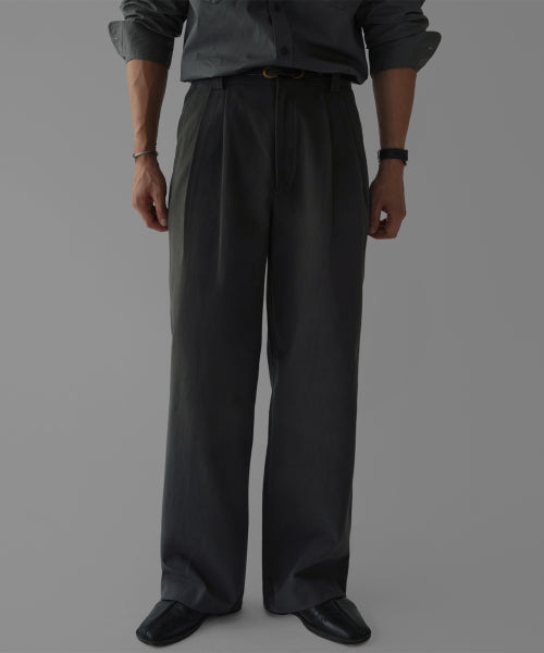 TWO TUCK COTTON WIDE PANTS [CHARCOAL]