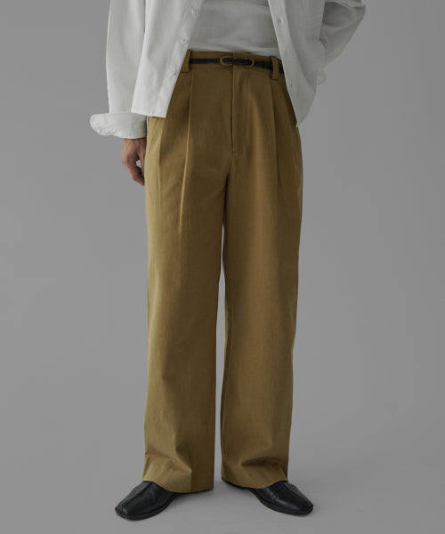 TWO TUCK COTTON WIDE PANTS [BEIGE]