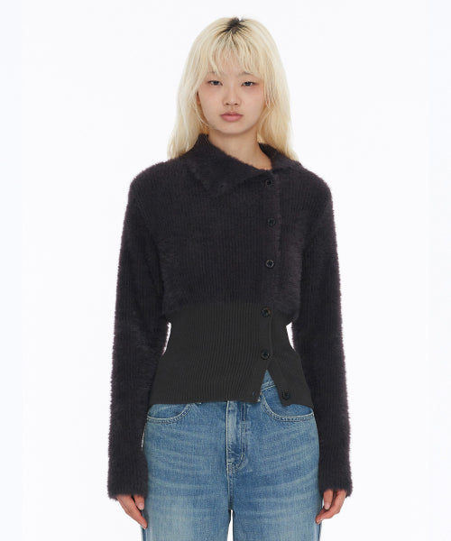 Shaggy Knit Cardigan Charcoal