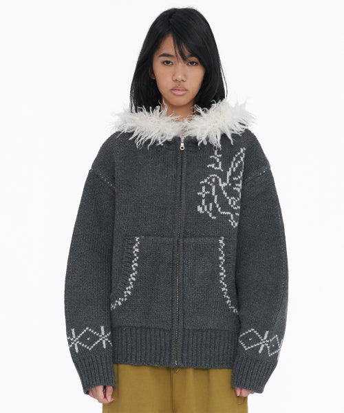 Fur Cowichan Hoodie Charcoal
