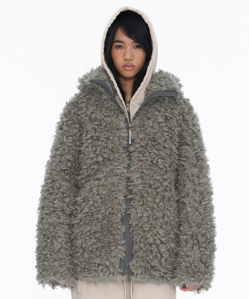 Shearling Fur Hoodie Grey