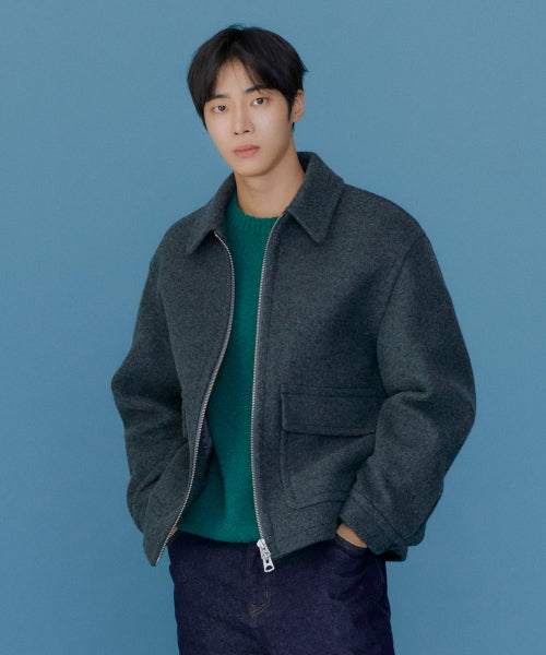 WOOL COLLARED ZIP-UP HALF COAT