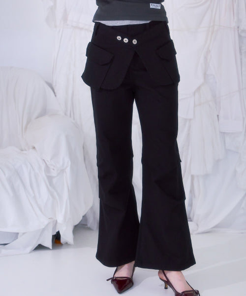 Skirt Layered Bootcut Pants [Black]