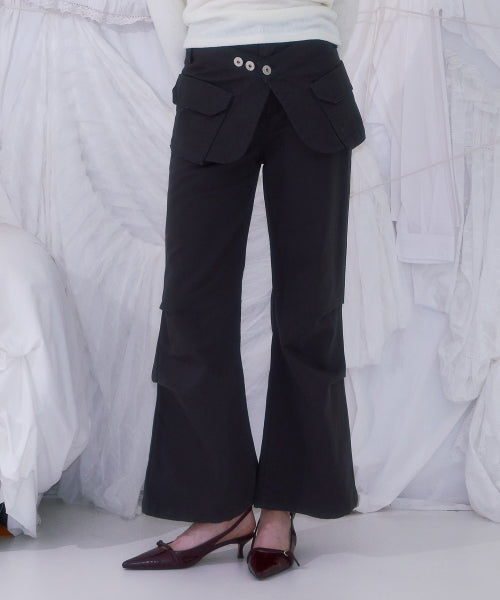 Skirt Layered Bootcut Pants [Charcoal]