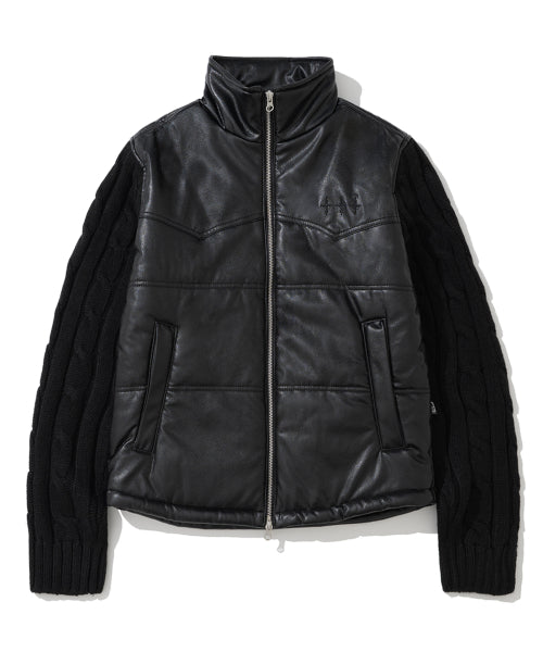 Knit Sleeve Puffer Jacket - Black