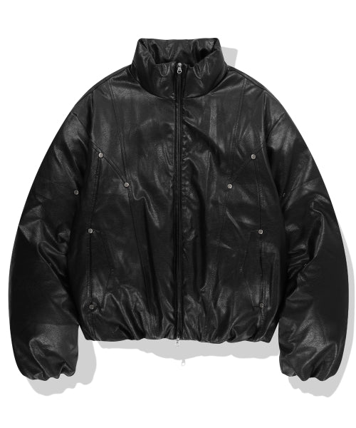 Panel Stud Puffer Jacket - Black