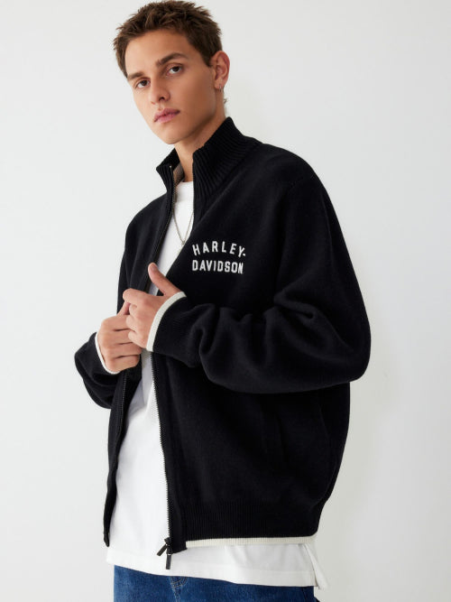 Flat Track Zip-Up Knit Cardigan_Black HH15312001