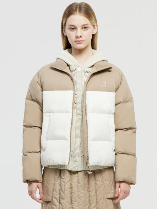 Color Block Crystal Down Jumper - W_Beige