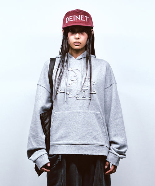 PATCH LOGO DETAIL HOODIE IN MELANGE GREY