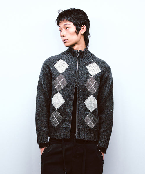 ARGYLE KNIT ZIP UP IN CHARCOAL