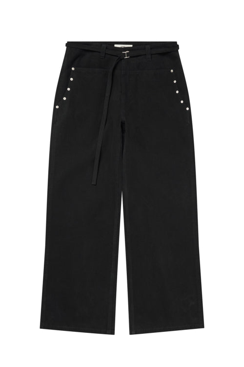 LOOSE PEACH COTTON STUD PANTS IN BLACK