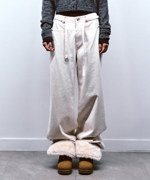 LOOSE PEACH COTTON STUD PANTS IN IVORY