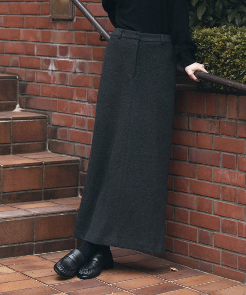 SIST9054 Semi Flare Column Long Skirt_Charcoal