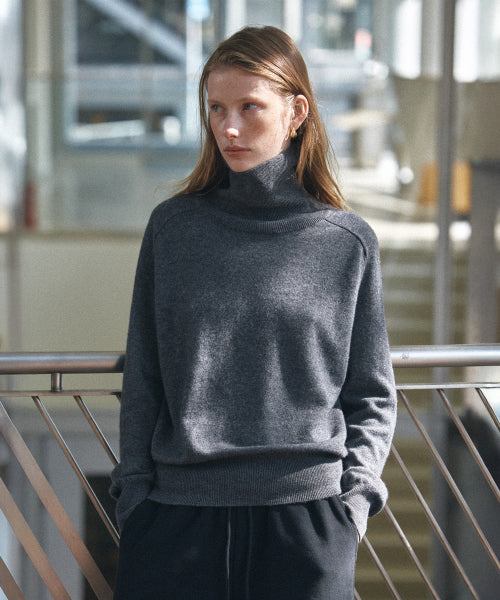 SIKN2129 Cashmere Blend Turtleneck Knitwear_Charcoal