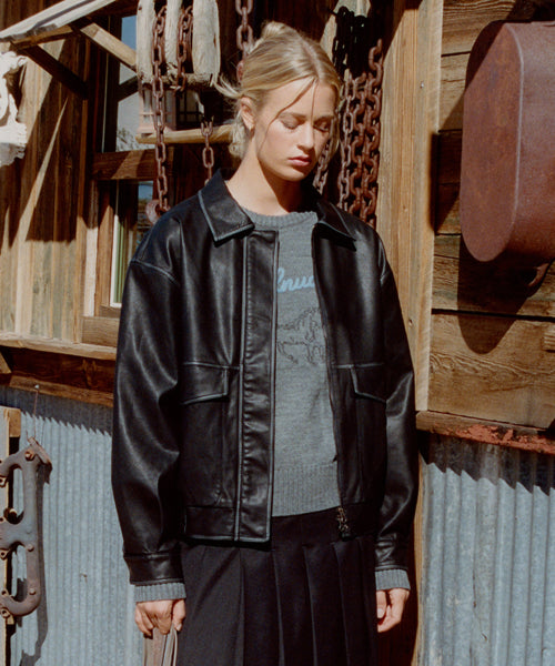 VINTAGE LEATHER BLOUSON JACKET [BLACK]