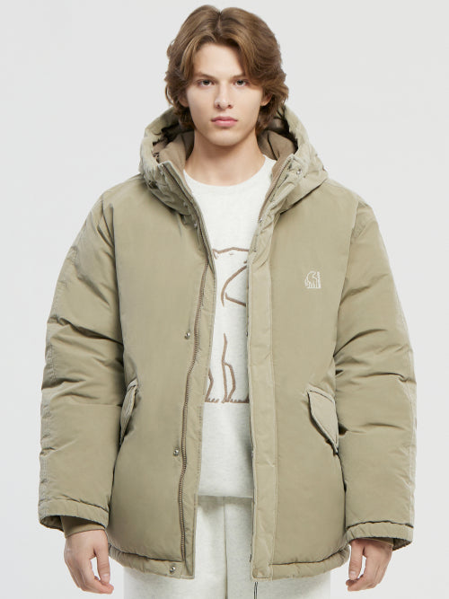 Washed balance crystal-down hoodie jumper - U_Beige