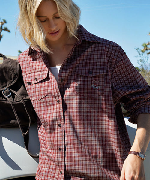 SHOOFL OVER FIT CHECK SHIRT [WINE]