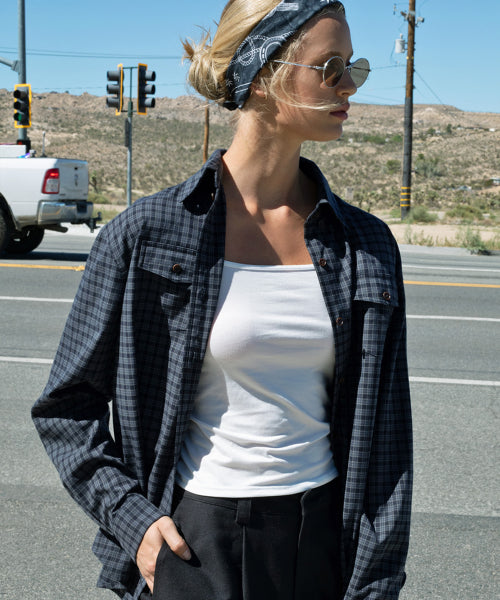 SHOOFL OVER FIT CHECK SHIRT [CHARCOAL]