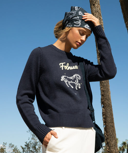 PONY ROUND KNIT [NAVY]