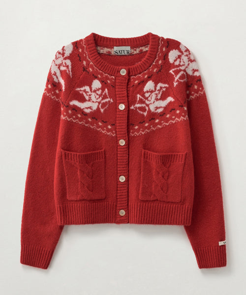 (W) Holiday Angel Knit Cardigan Red