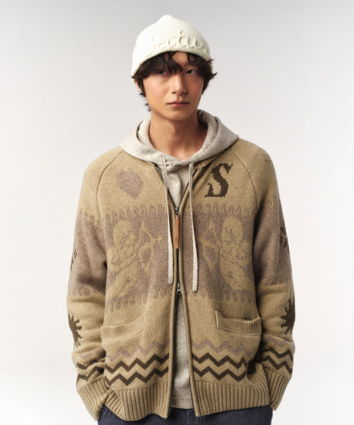 Angel Loose Fit Cowichan Knit Cardigan Beige