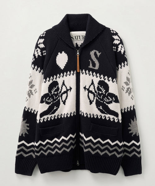 Angel Loose Fit Cowichan Knit Cardigan Navy