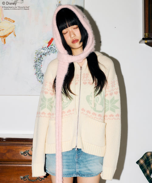 [DISNEY] CHIP AND DALE_KNIT HOOD ZIP-UP(BEIGE)