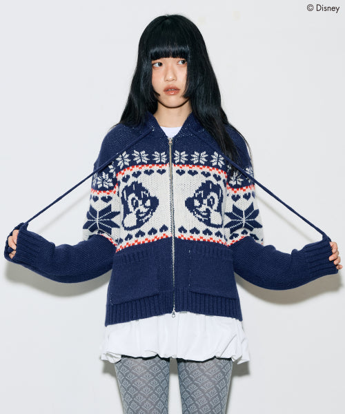 [DISNEY] CHIP AND DALE_KNIT HOOD ZIP-UP(NAVY)