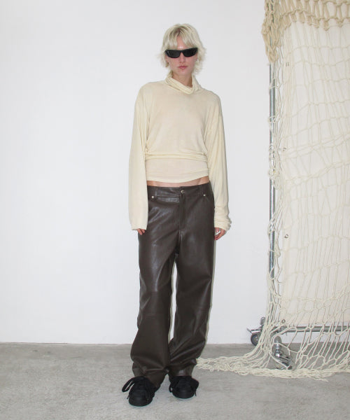 Faux Leather Studded Pants, BROWN