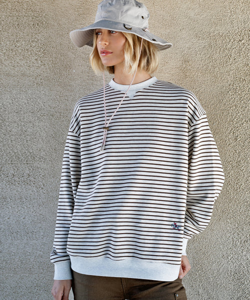 SHOOFL STRIPE OVER FIT SWEAT SHIRT [BROWN]