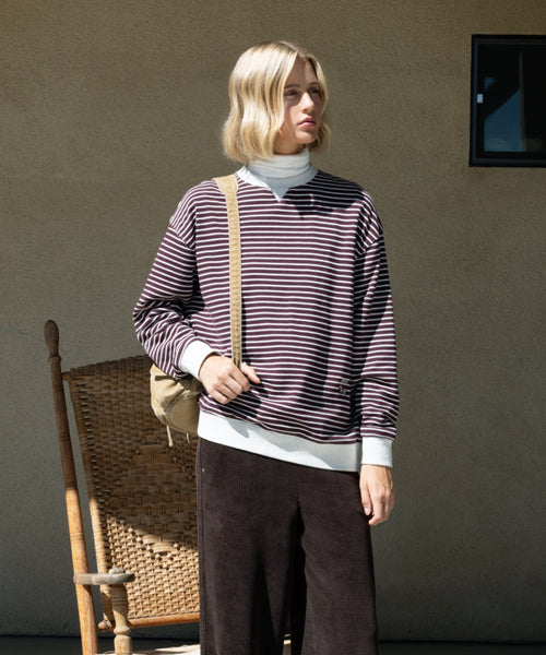 SHOOFL STRIPE OVER FIT SWEAT SHIRT [WINE]