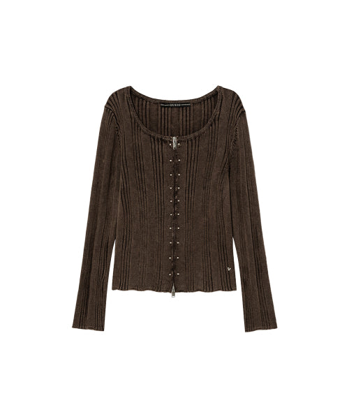 [SUZY] Stud Sweater Zip-Up YP4S3663