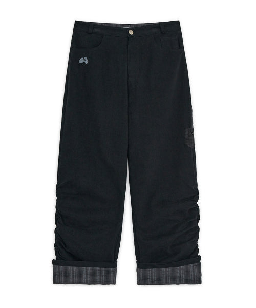 Check roll-up cotton pants (Black)