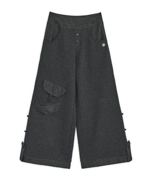 Quilted flap button pants (Charcoal)