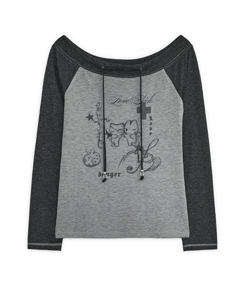 Love sick drawing off-shouler top (Charcoal)