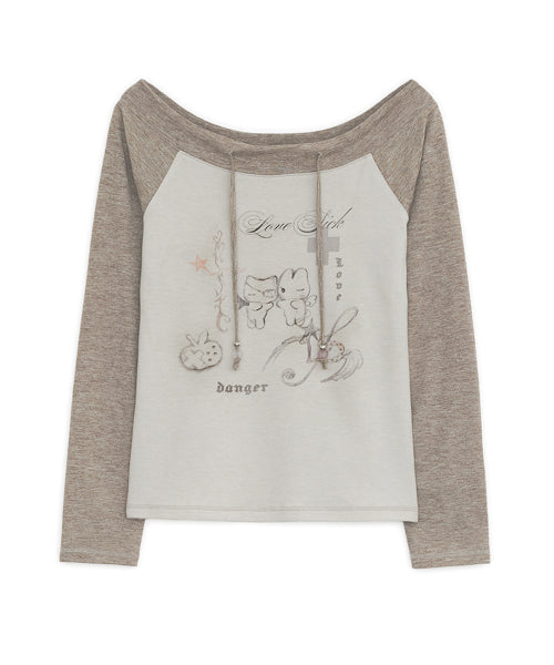 Love sick drawing off-shouler top (Brown)