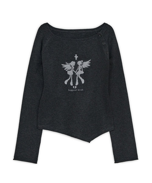 Fallen angel button knit top (Charcoal)