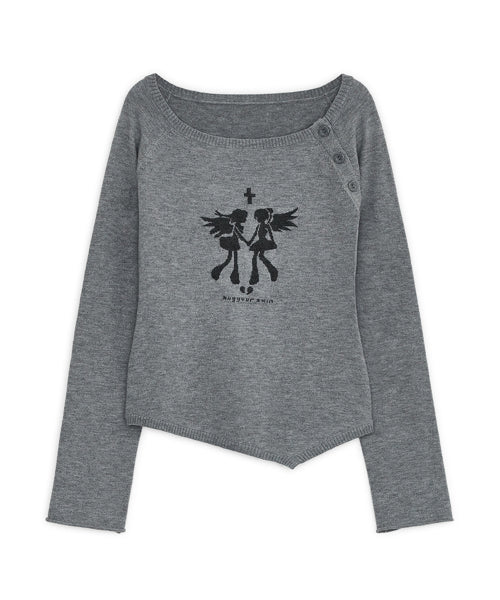 Fallen angel button knit top (Gray)