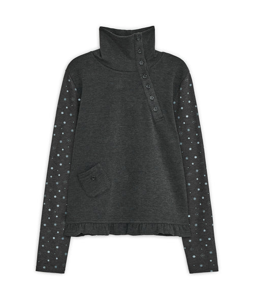 Flower button pola top (Charcoal)