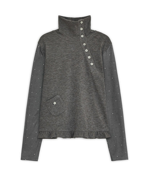 Flower button pola top (Brown)